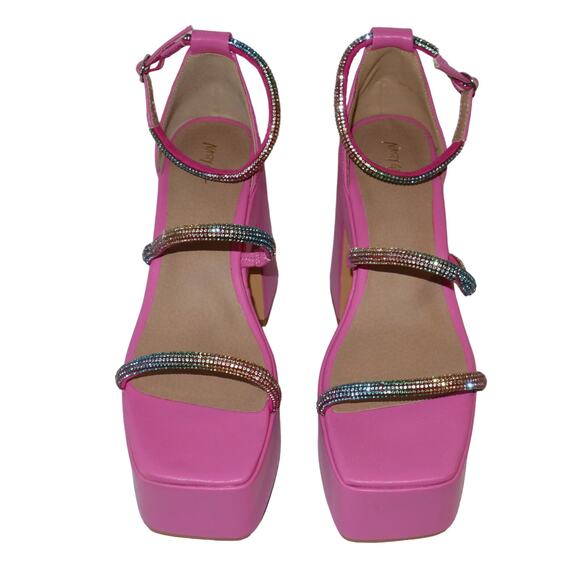New Nasty Gal Pink Strappy Platform Heels with Rainbow Diamante Accent size 10 - Picture 4 of 7